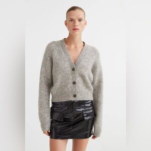 H&M Premium Mohair & Wool Blend Cropped Light Gray Cardigan Size XS Casual